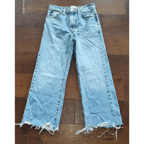 Frame Womens The Relaxed Straight Raw Trashed Hem Jeans Blue Size 24 Waist measu - Picture 1 of 15